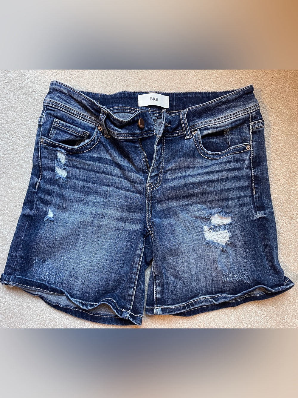 BKE Women's Blue Distressed Boyfriend Jeans